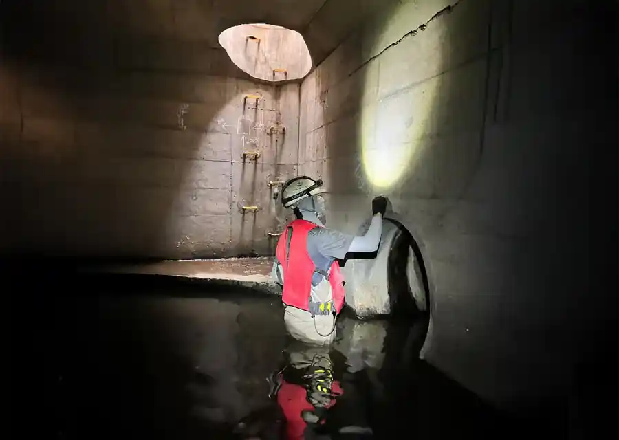 下水道施設内を点検するスタッフ